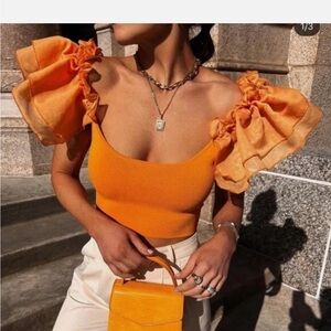 Single pc 🔥Zara limited edition Orange Puff Sleeve Crop Top